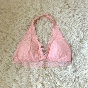 Hollister pink lace halter bralette padded